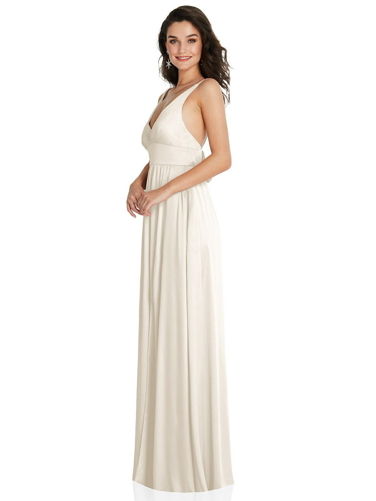 Deep V-neck Shirred Skirt Maxi Bridesmaid Dress With Convertible Straps In  Tea Rose