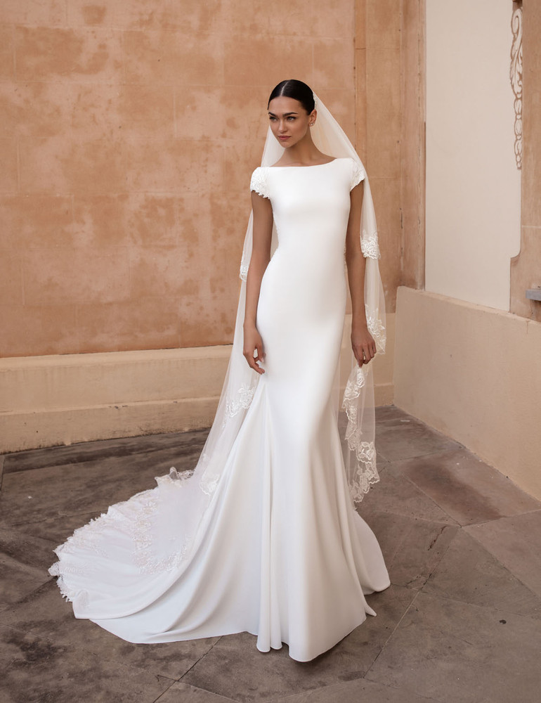 Anitra Sleeveless Wedding Gown by Pronovias Bridal  Buy Online Simple  Elegant Crepe Pronovias Barcelona Bridal Wedding Dresses Australia -  Fashionably Yours Sydney