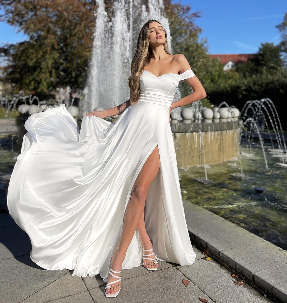 Off the Shoulder Matte Satin Civil Wedding Gown CD930 – Sparkly Gowns