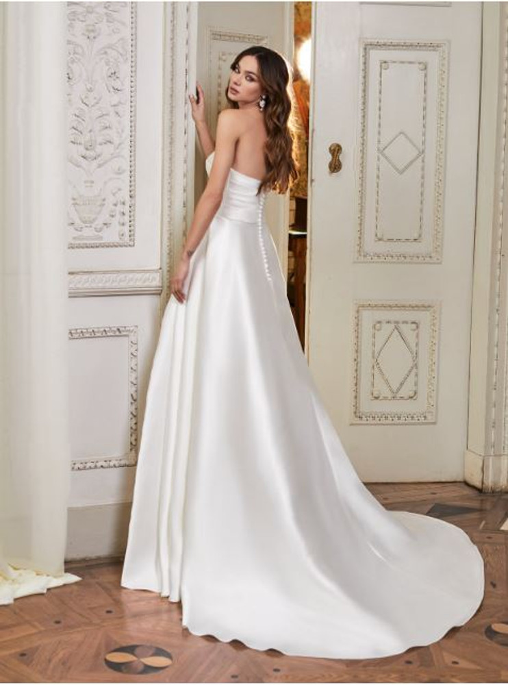 Annie J6852 by Moonlight Bridal Simple Mikado A-Line Wedding Gown with Skirt Slit 