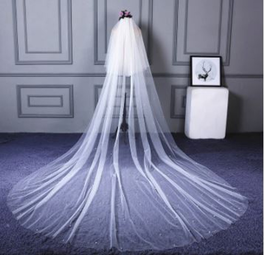 Crystal & Pearls Two-Layer Cathedral Veil White 3M
