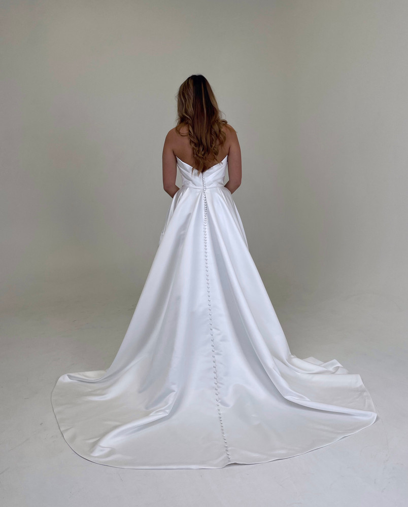 Madelyn V-Neck A-Line Wedding Gown in Satin or Crepe Or Mikado