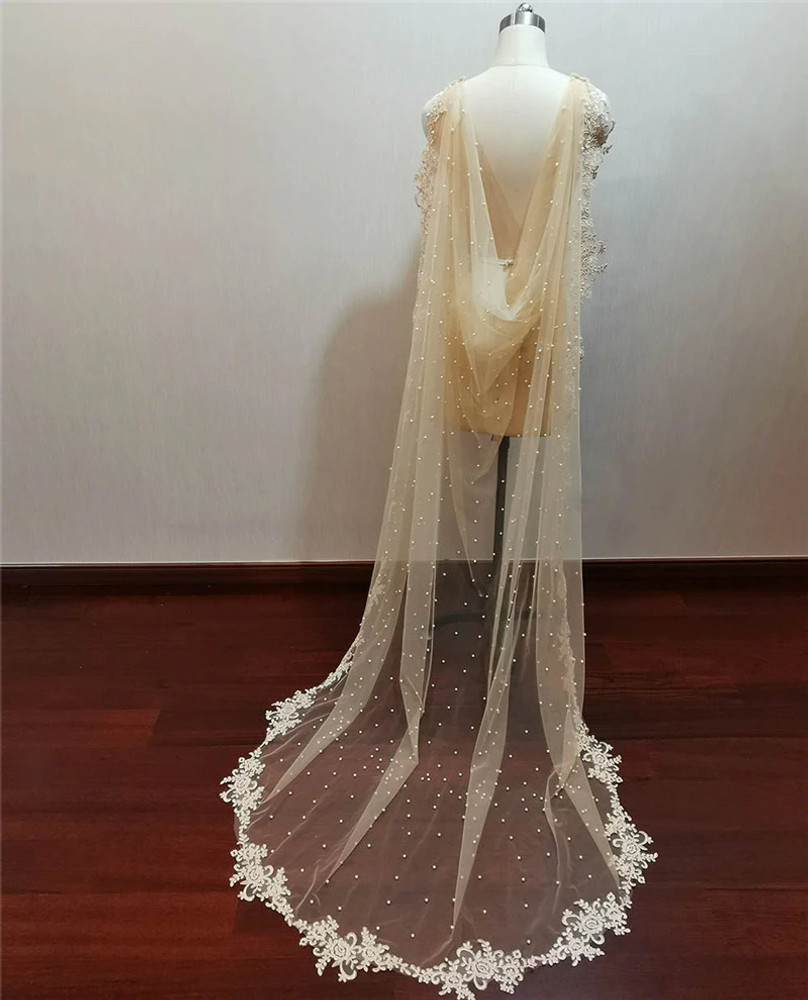 Pearl Lace Wedding Cape Bolero 3 Meters in Champagne