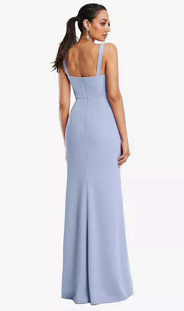 Plunge Neck Halter Backless Trumpet Bridesmaid Dress With Front Slit In Sky  Blue