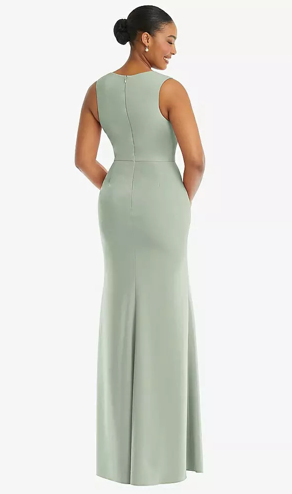 DEEP V NECK CLOSED BACK CREPE TRUMPET GOWN WITH FRONT SLIT TH111 By Thread Bridesmaids in 29 colours