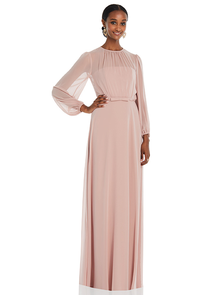 Blush bridesmaid dresses long clearance sleeve