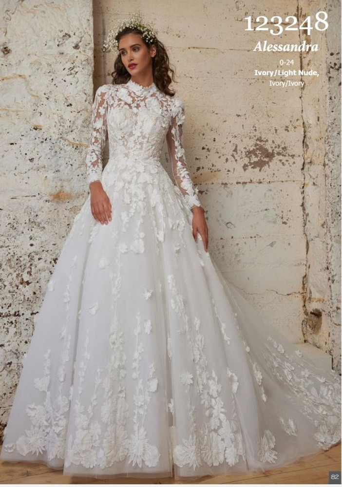 Alessandra Mock Neck 3D Lace Ball Gown Wedding Gown by Calla Blanche Bridal