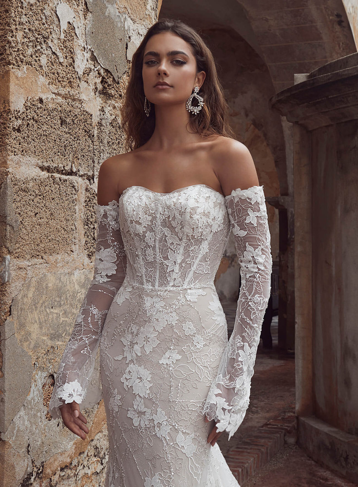 Sheath Wedding Dress With Lace Bodice And Stretch Crepe Skirt