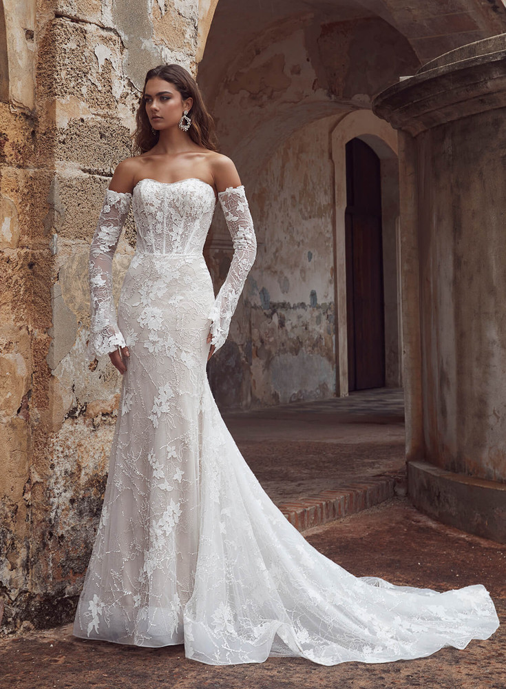 Cyndi - White Fitted Sequin Gown with Mermaid Train & Straight Neckline –  A&N Luxe Label