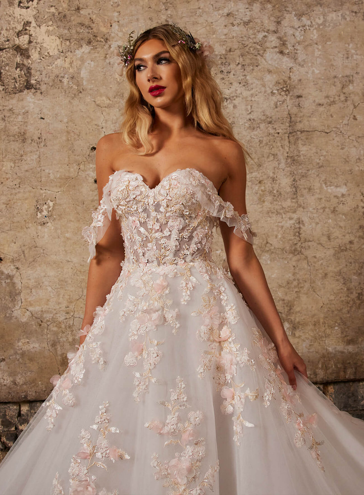 Crepe A-Line Wedding Dress with Off-the-Shoulder Straps