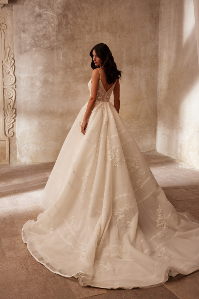 Lesley V-neck Draped Corset Wedding Dress with 3D Flowers by Luce Sposa (Available Online Only)