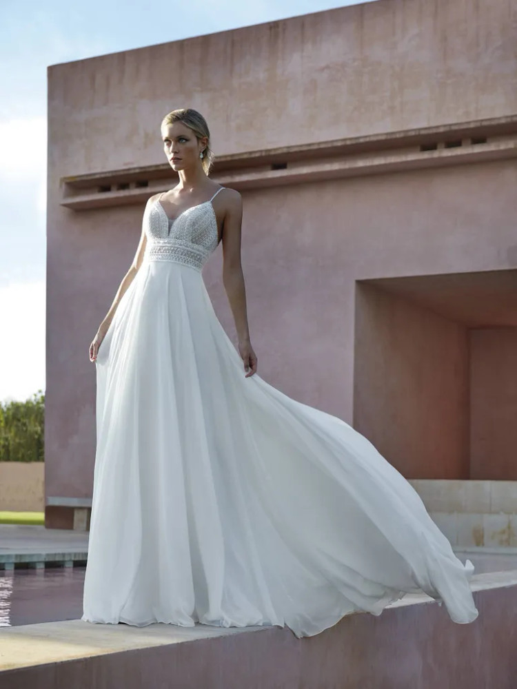 Morgat A-line dress in chiffon, lace, beads Wedding Dress by Pronovias (pre order now)