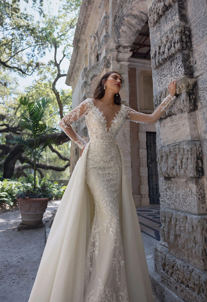 Garden-inspired Wedding Dress with Sheer Skirt Overlay | All Who Wander Wedding  Dresses