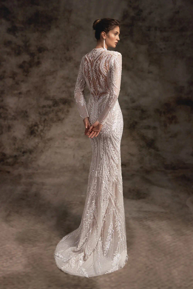 IMAN Beaded Lace Long Sleeves Mermaid Wedding Dress by Wona Concept with Optional Overlyskirt