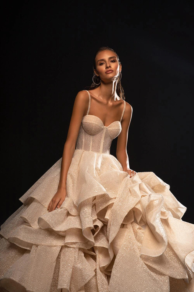 Cinderella Divine B715 Gorgeous Off Shoulder Rose Gold Ball Gown with Layered  Skirt | NORMA REED