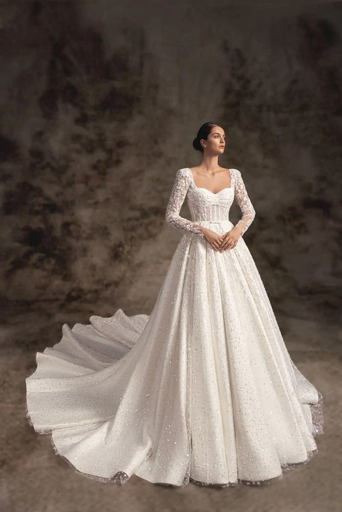 Lace Beading Ball Gown Wedding Dresses with Long Sleeves