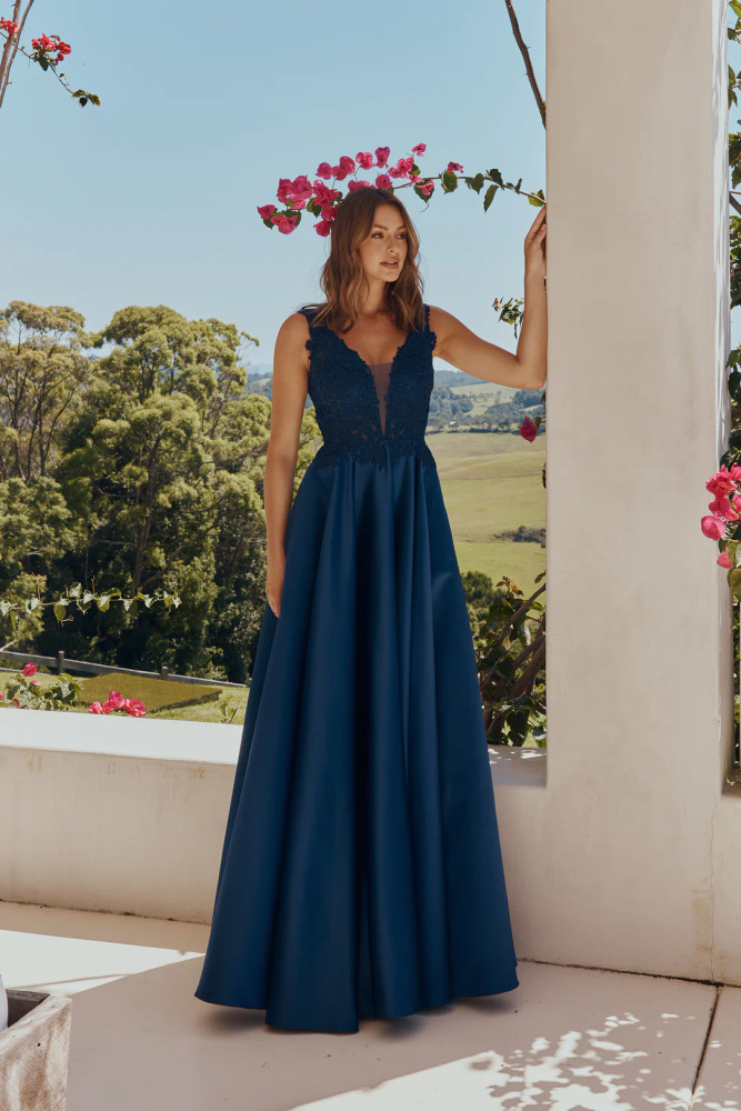 Formal Dress: 1764. Long, V-neck, A-line, V Shaped Back | Alyce Paris