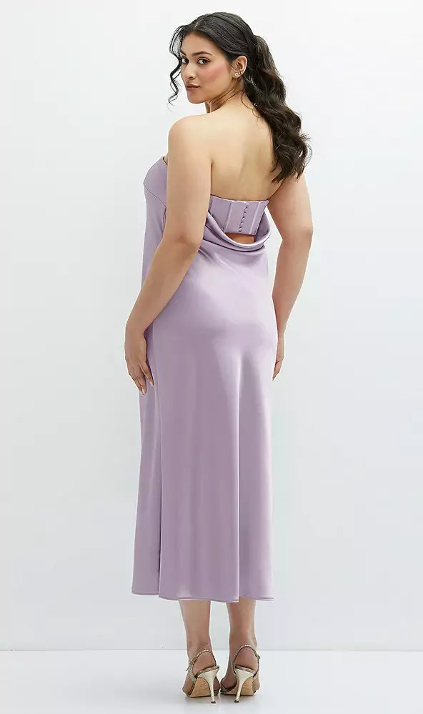 STRAPLESS MIDI BIAS COLUMN DRESS WITH PEEK-A-BOO CORSET BACK After Six 6886 by Dessy available in 20 colours