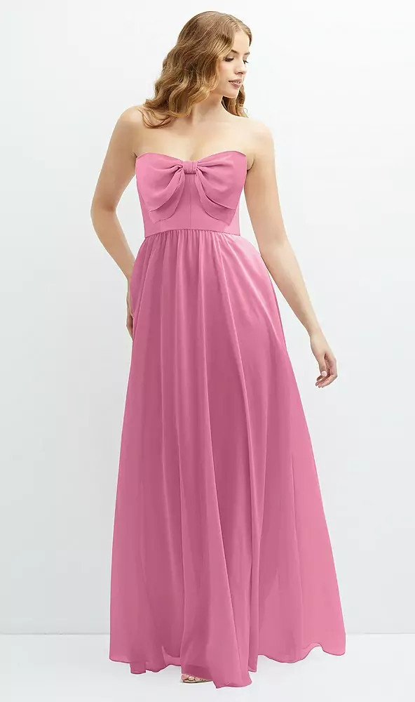 STRAPLESS CHIFFON MAXI DRESS WITH OVERSIZED BOW BODICE After Six 1583 by Dessy available in 77 colours