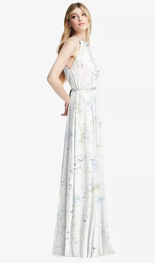 Illusion Plunge Neck Shirred Maxi Bridesmaid Dress In Mist & Light Nude