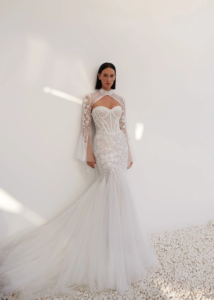 Topaz Wedding Gown By Daria Karlozi Pollardi Bridal with Optional Bolero