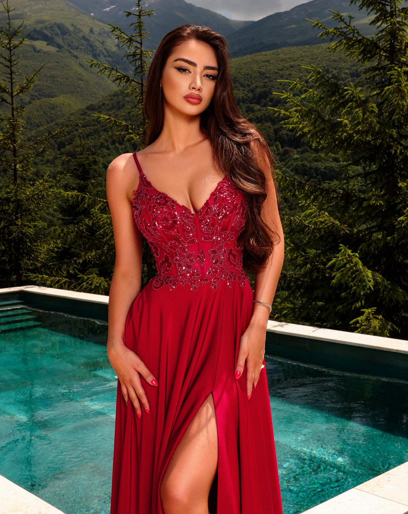 Nicoletta NC2096 V-neck Beaded Formal Evening Dress