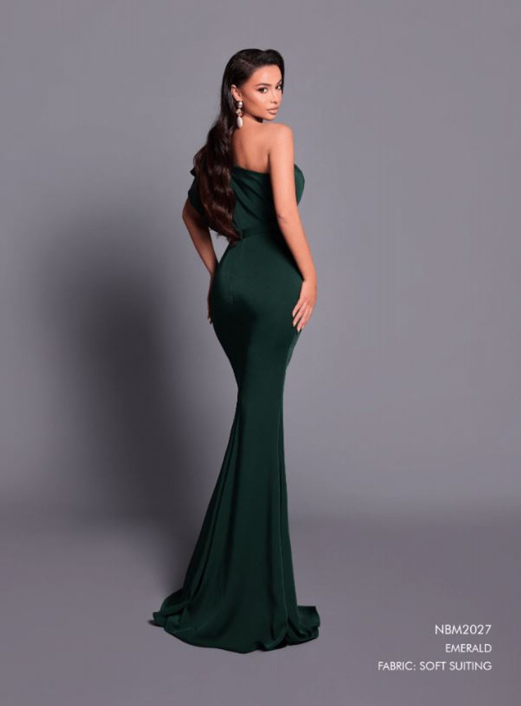 One Shoulder Short Sleeve Soft Suiting Bridesmaid Dress by Nicoletta NBM2027