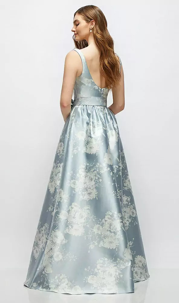 Floral Scoop-Neck Tank Bodice Maxi Dress with Full Skirt in Porcelain Blue Seraphina Floral 