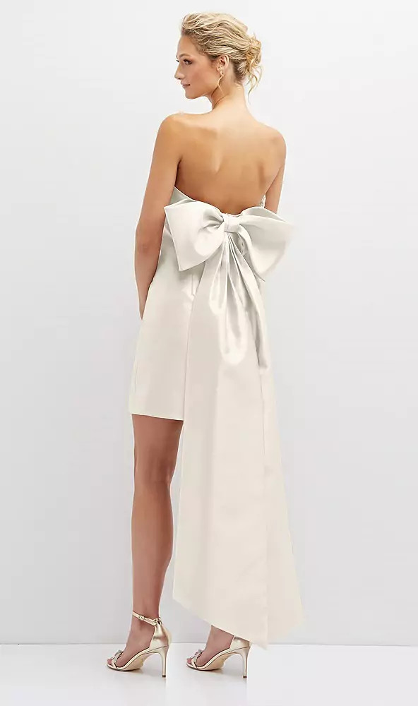 Aster Strapless Satin Column Mini Dress with Oversized Bow D857