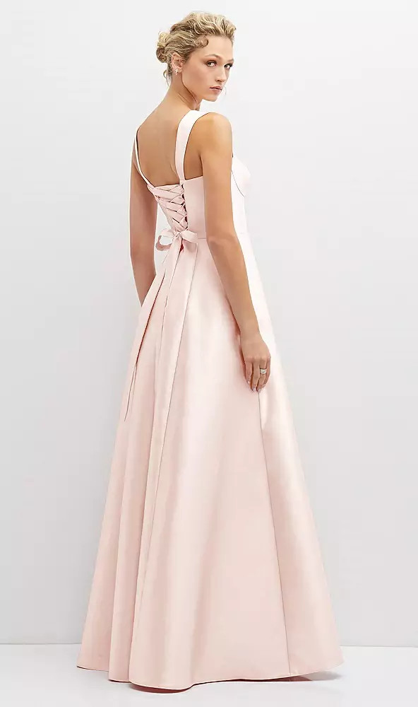 LACE-UP BACK BUSTIER SATIN DRESS WITH FULL SKIRT AND POCKETS D852 by Alfred Sung in 72 colors