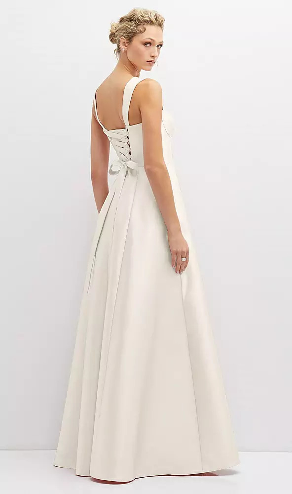 Bridal LACE-UP BACK BUSTIER SATIN DRESS WITH FULL SKIRT AND POCKETS D852 by Alfred Sung in 72 colors