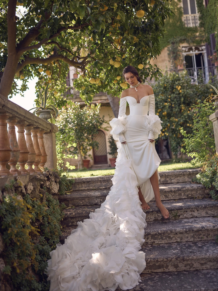 Arcadia Off Shoulder Wedding Dress with optional Cape by Wona Concept - Dress only 