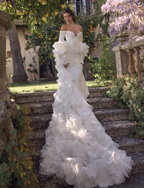 Arcadia Off Shoulder Wedding Dress with optional Cape by Wona Concept