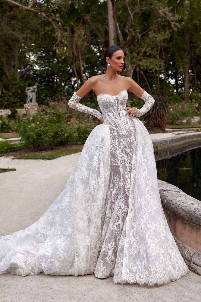 Bella Lace with detachable Train Wedding Dress by Oksana Mukha