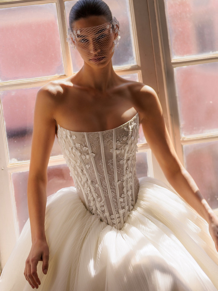 Elite Basque Waisted Wedding Dress by Wona Concept  (Call for price) Tulle Ball Gown