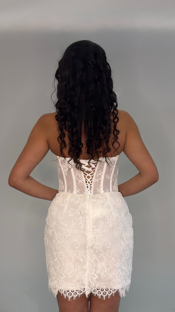 Lynn Beaded Lace Short Wedding Dress ( with sleeves )