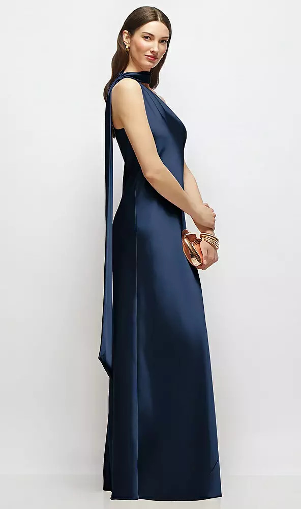 Draped Scarf One-Shoulder Bias Stretch Satin Maxi Dress by After Six -  Rebecca ·  Style 6911 in 24 colors