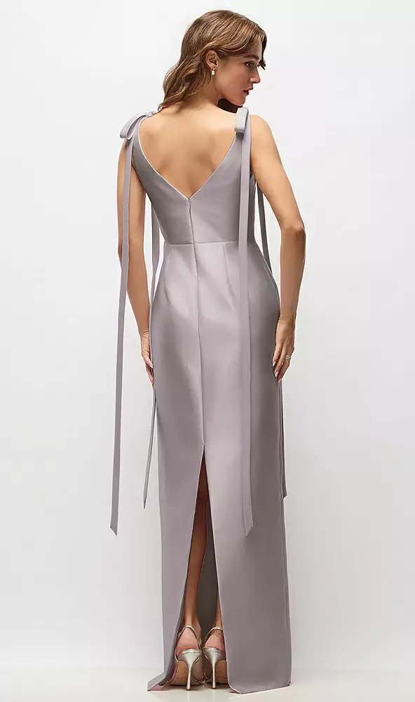 Bateau Neck Satin Column Maxi Dress with Exaggerated Tail Bow Straps by Alfred Sung -   Lilibet · Style D890