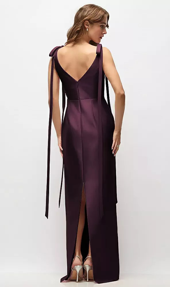 Bateau Neck Satin Column Maxi Dress with Exaggerated Tail Bow Straps by Alfred Sung -   Lilibet · Style D890