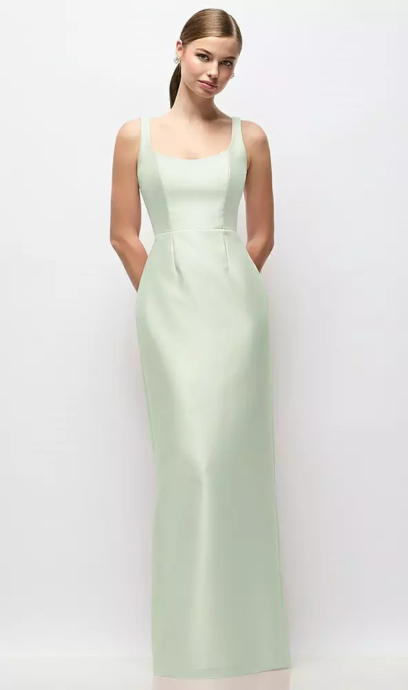 Scoop Neck Satin Column Maxi Dress by Alfred Sung -    Julian · Style D895