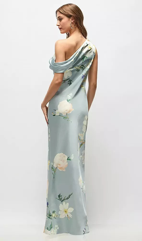 Draped One-Shoulder Bias Painterly Floral Stretch Satin Maxi Dress by After Six -  Liv · Style 6912PFC