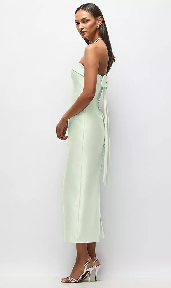Strapless Cuff Satin Midi Dress with Column Skirt & Back Bow by Alfred Sung -   Annabelle · Style D892 in 34 colors
