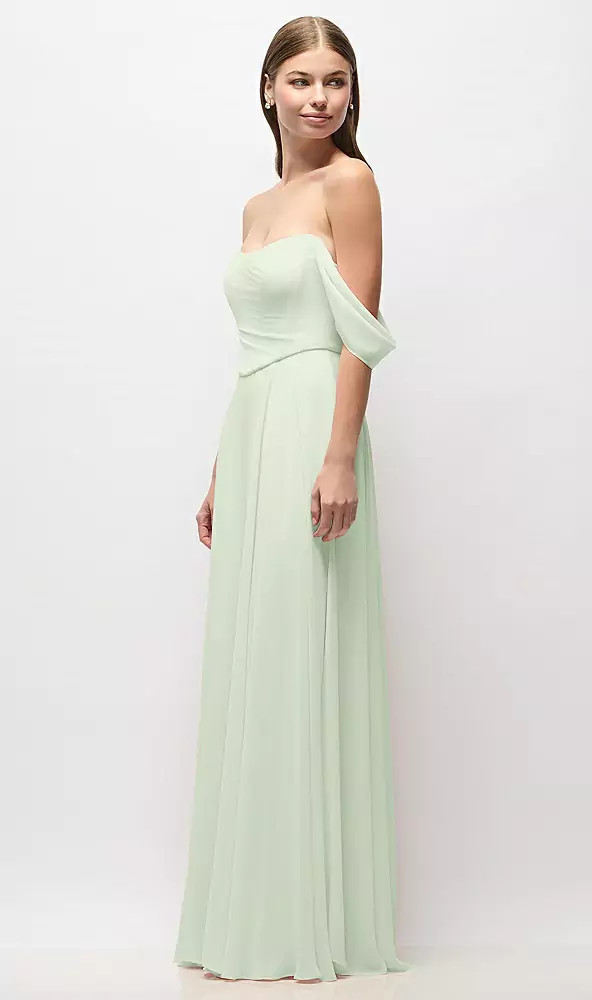 Off-the-Shoulder Basque Corset Chiffon Maxi Dress by Alfred Sung -  Kiernan · Style 3181