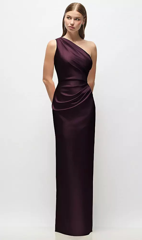 One-Shoulder Draped Bodice Stretch Charmeuse Column After Six Malin · Style 6927