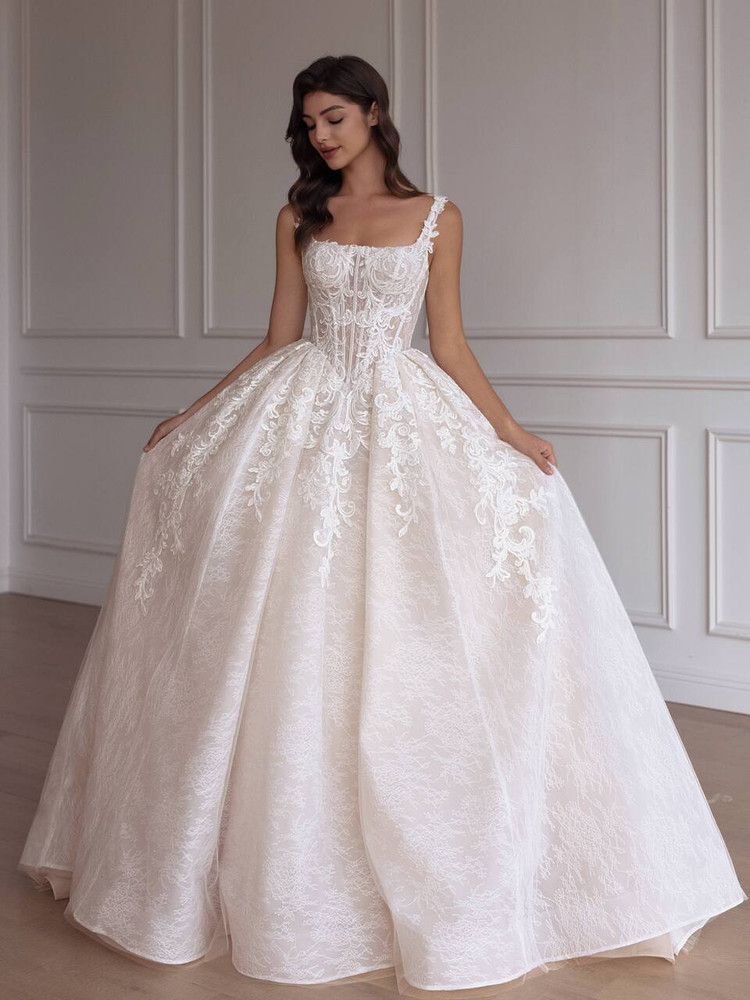 Georgia Square Neck Lace Wedding Dress