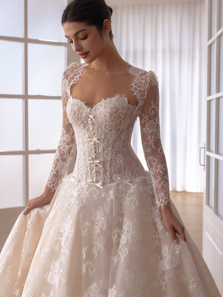 Ashley Drop Waist Lace Wedding Dress ( Incl Bolero, Veil )