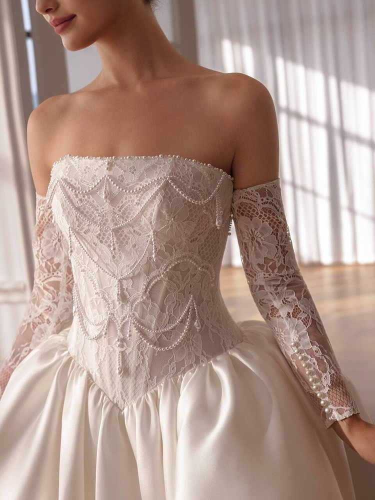 June Basque Waist Mikado Wedding Dress 