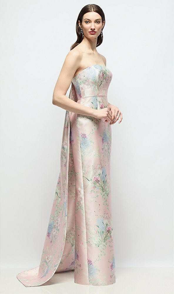 Strapless Esme Floral Satin Column Dress with Removable Watteau Train in Esme Floral 