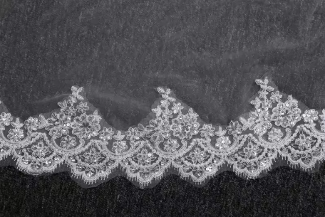 2 Layers with Blusher Corded  Sequinned Lace Edge Bridal Cathedral Veil 3,4, 5 M
