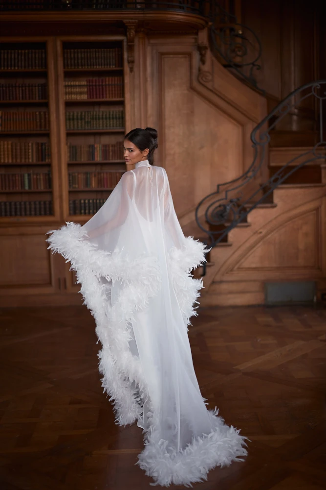 Bruna Satin Slip Wedding Dress By Luce Sposa  (online only) (optional shawl $600, organza cape $1300)